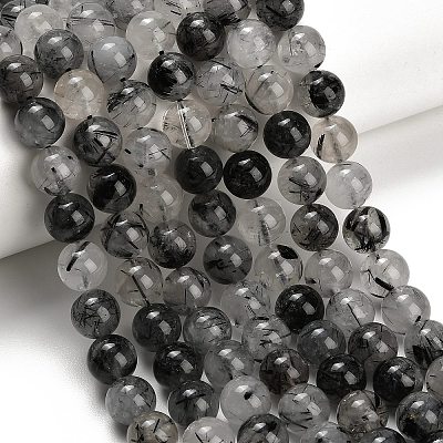 Natural Black Tourmalinated Quartz Beads Strands GG-CBA20C8-A01-10mm-1