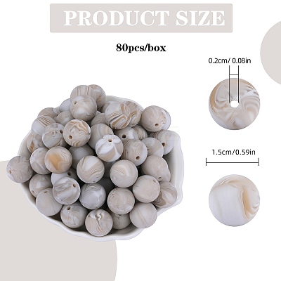 80Pcs Round Silicone Focal Beads SIL-SZ0001-24-31-1