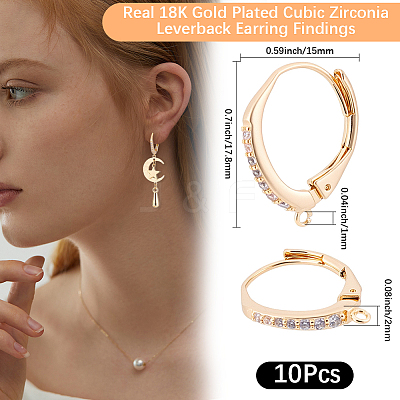 10Pcs Brass Cubic Zirconia Leverback Earring Findings KK-BBC0024-28-1