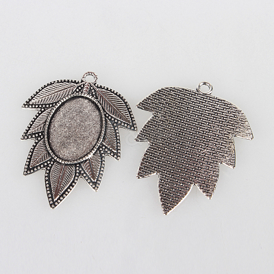 Tibetan Style Alloy Leaf Pendant Cabochon Settings TIBEP-N003-44AS-1