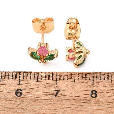 Brass Micro Pave Cubic Zirconia Stud Earrings for Women KK-CBACC01-05G-1