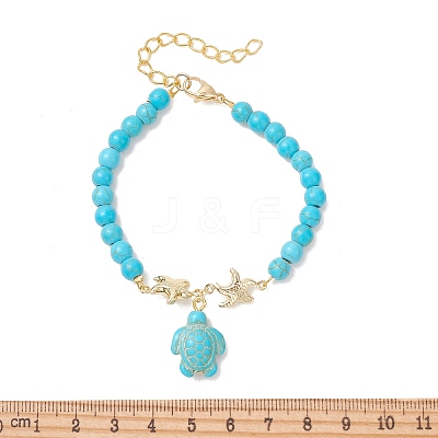 304 Stainless Steel & Synthetic Turquoise Charm Bracelets BJEW-JB14065-1