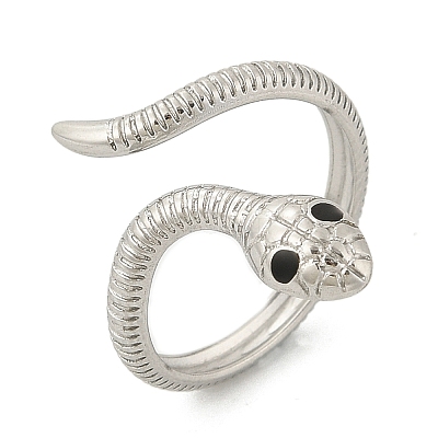 304 Stainless Steel Black Enamel Cuff Rings for Women RJEW-G338-05P-1