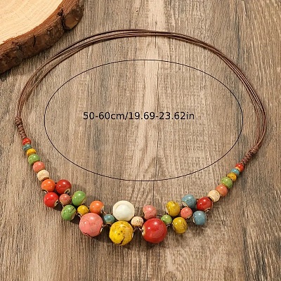 Bohemian Porcelain Round Beaded Imitation Leather Cord Bib Necklaces for Women FS-WG95F0C-01-1