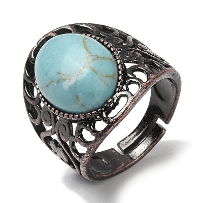 Synthetic Turquoise Oval Adjustable Rings RJEW-K271-06R-24-1