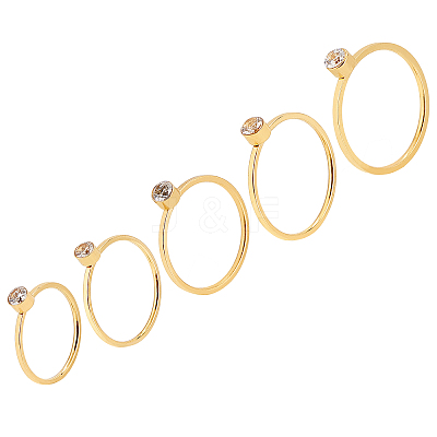 5Pcs 5 Style Flat Round Rhinestone Finger Rings RJEW-UN0001-08-1