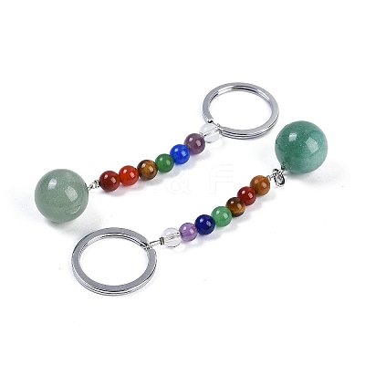 Natural Green Aventurine Round Beaded Keychain G-H076-01P-04-1