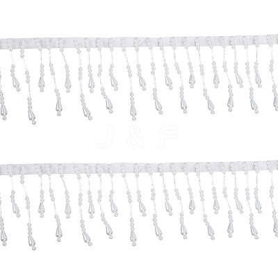 2Yards Polyester with Plastic Imitation Pearl Beads Tassel Ribbons OCOR-GF0004-99A-1