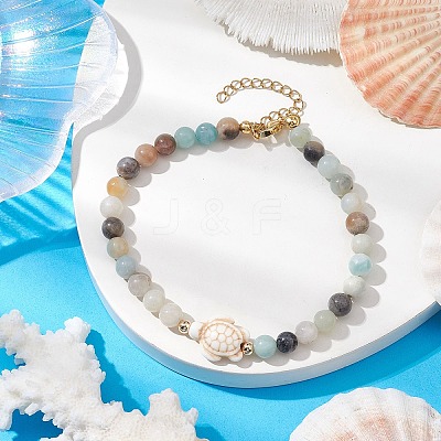 Natural Flower Amazonite & Synthetic Turquoise Charm Anklets for Women AJEW-AN00616-02-1