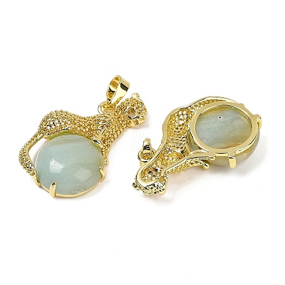Natural Flower Amazonite Ball with Leopard Shape Brass Pendants KK-F887-04G-30-1