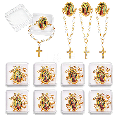 12Pcs Oval with Our Lady of Guadalupe & Goddess Cross Rosary Alloy & ABS Hanging Chian Brooch JEWB-GA0001-48-1