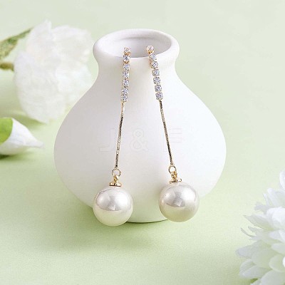 Clear Cubic Zirconia Tassel with Imitation Pearl Dangle Stud Earrings JE1050A-1