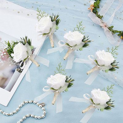 Silk Cloth Artificial Flower Boutonniere AJEW-WH0258-295-1