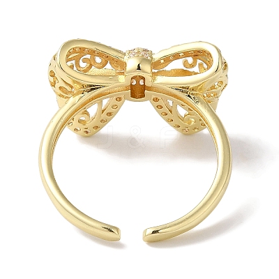 Bowknot Brass Micro Pave Clear Cubic Zirconia Open Cuff Rings for Women RJEW-C098-24G-1