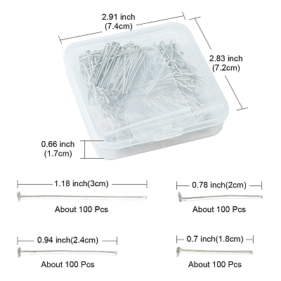 400Pcs 4 Styles Iron Flat Head Pins IFIN-FS0001-19-1