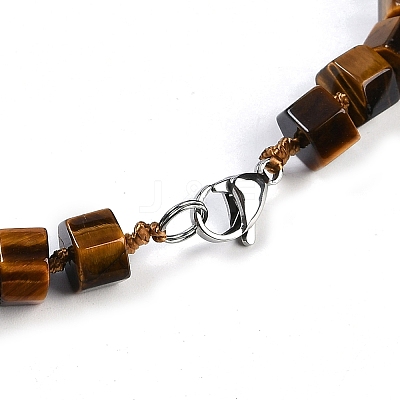 Natural Tiger Eye Hexagon Prism Graduated Beaded Necklaces for Women Men NJEW-K388-03P-1