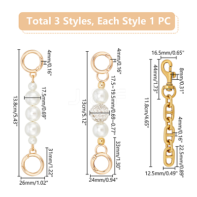 3Pcs 3 Styles ABS Plastic Imitation Pearl Bag Extension Chains FIND-UN0003-06-1