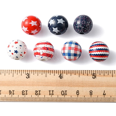42Pcs 7 Styles Independence Day Theme Schima Wood Beads WOOD-FS0001-01-1