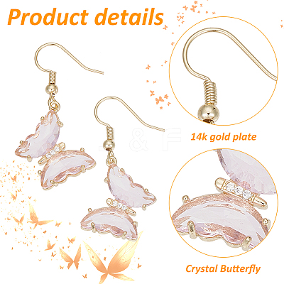 4 Pairs 4 Colors Real 14K Gold Plated Cubic Zirconia Butterfly Dangle Earrings EJEW-AN0003-82-1