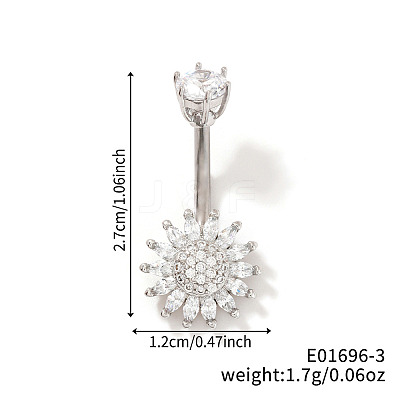 Shiny Sunflower Brass Full Crystal Rhinestone Belly Button Rings AG8892-3-1