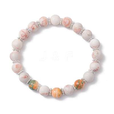 Frosted Natural & Synthetic Mixed Gemstone Round Beaded Stretch Bracelets for Women Men BJEW-JB12471-03-1