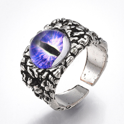 Alloy Glass Cuff Finger Rings RJEW-T006-01B-1