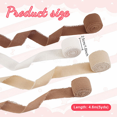 4 Rolls 4 Colors Cotton Frayed Ribbons OCOR-PH0005-71-1