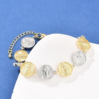 Flat Round with Virgin Mary Brass Link Chain for Women BJEW-K248-06B-GP-1