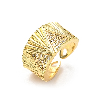 Brass Micro Pave Cubic Zirconia Adjustable Open Cuff Rings RJEW-V009-02G-1