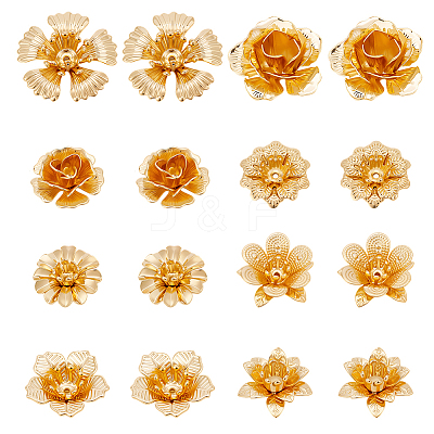 16Pcs 8 Styles Brass Bead Caps KK-BBC0023-52-1