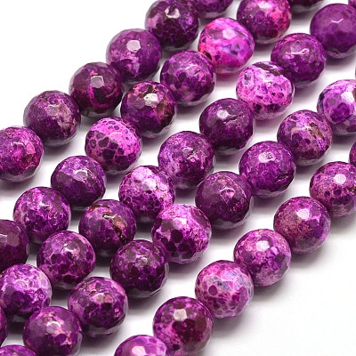 Dyed Natural Agate Faceted Round Beads Strands G-E268-M-1