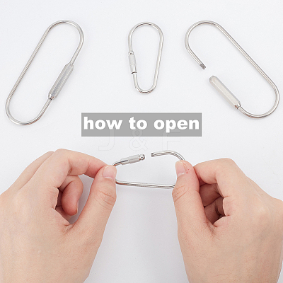 4Pcs 2 Styles 304 Stainless Steel Screw Carabiner Lock Charms STAS-UN0059-93-1