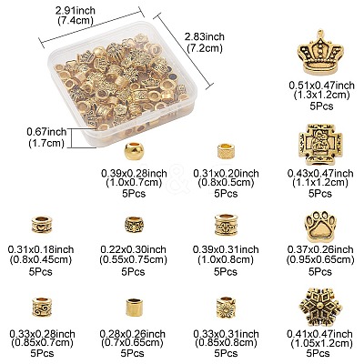 60Pcs 12 Style Tibetan Style Alloy European Beads FIND-FS0001-80-1