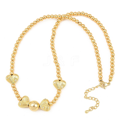 Brass Micro Pave Clear Cubic Zirconia Heart Round Beaded Bib Necklaces for Women NJEW-F364-08G-1