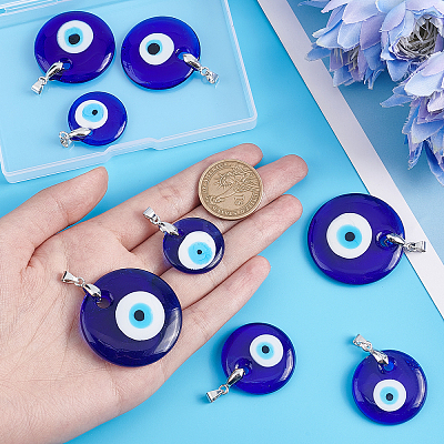 8Pcs 4 Style Handmade Evil Eye Lampwork Pendants LAMP-PH0001-10-1
