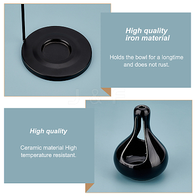 Ceramic Teardrop Candle Holder Oil Burner with Iron Rack DJEW-WH0015-116B-1
