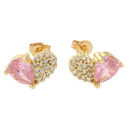 Brass Pave Cubic Zirconia Stud Earrings EJEW-M088-03G-02-1