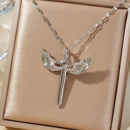 Brass Clear Cubic Zirconia 3D Cute Wing Sword Pendant Necklaces for Daily Wear GF5627-2-1