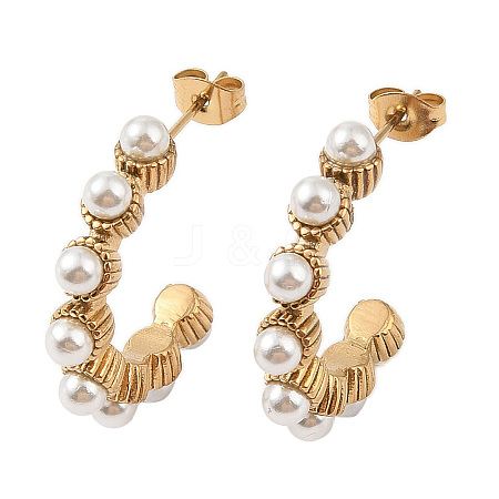 Ion Plating(IP) 304 Stainless Steel with ABS Imitation Pearl Stud Earrings for Women EJEW-N055-15G-1