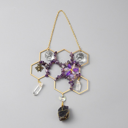 Nuggets Natural Amethyst & Glass Window Hanging Decoration AJEW-WH0413-18A-1