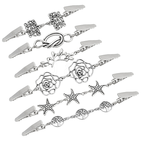 WADORN 6Pcs 6 Styles Branch/Starfish/Flower Vintage Alloy & Iron Cardigan Clips AJEW-WR0002-09-1