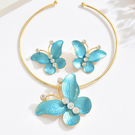 Alloy Enamel & Crystal Rhinestone Pendant Necklaces & Stud Earrings Sets FS-WG8339F-02-1