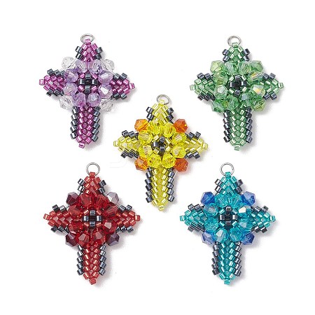 Glass Seed Beads Pendants PALLOY-MZ00223-1