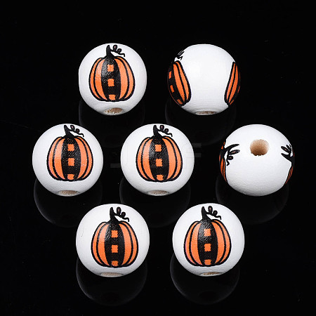Autumn Theme Printed Natural Wood Beads WOOD-S057-081-1