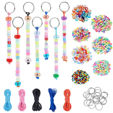 DIY Acrylic Beads & Iron Split Key Rings Keychain Making Kits DIY-AR0004-24-1