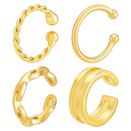 4Pcs 4 Styles 925 Sterling Silver Cuff Earrings EJEW-PH0001-38G-1