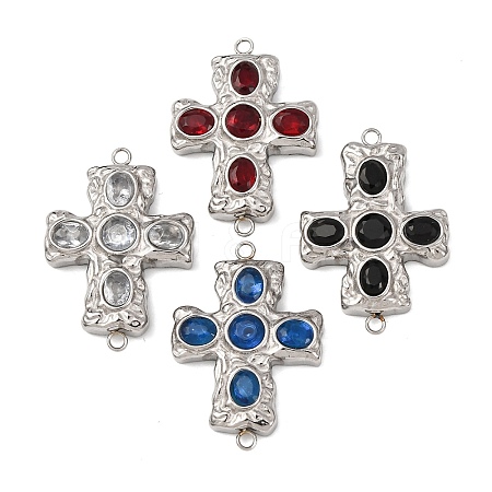 304 Stainless Steel Pave Cubic Zirconia Connector Charms STAS-P421-03P-1