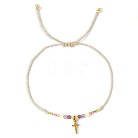 Natural Mixed Gemstone Braided Bead Bracelets KA2676-6-1