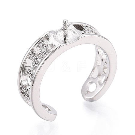 Brass Micro Pave Clear Cubic Zirconia Cuff Ring Settings KK-T076-59P-1