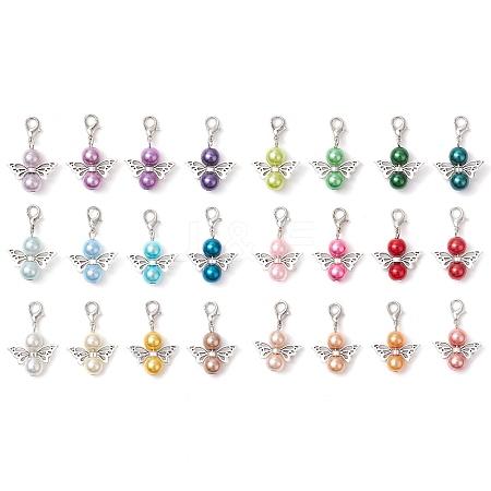 24Pcs Glass Pearl & Alloy Angel Pendant Decorations HJEW-JM02834-1